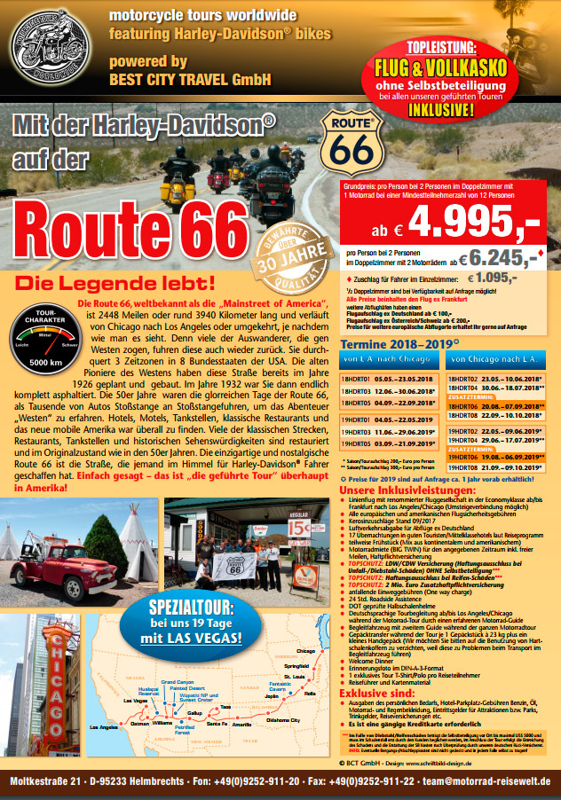 Route 66 Reise, Route 66 Harley® Reise, Route 66 Tripp mit BCT