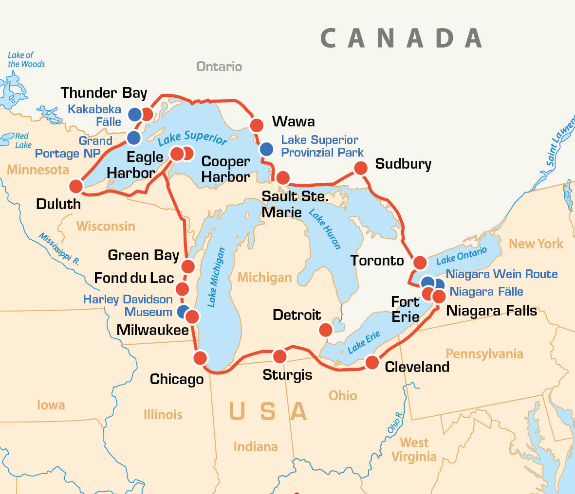 Great Lakes Motorradreise - USA & Kanada Reise um die grossen Seen