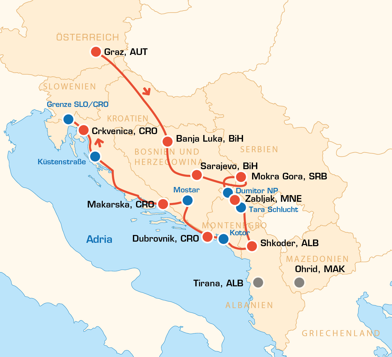 Balkan Express durch Slowenien, Bosnien & Herzegowina, Montenegro, Kroatien und Albanien - Motorradtouren Europa