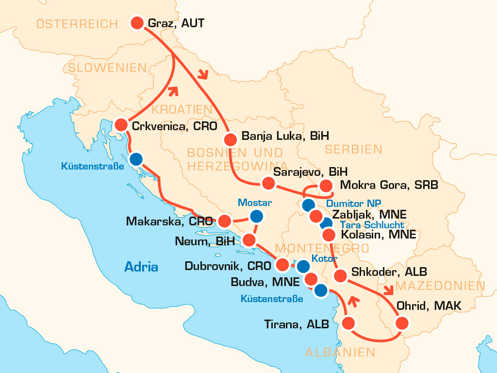 Balkan die XXL Tour durch Bosnien & Herzegowina, Montenegro, Slowenien, Kroatien und Albanien im Westen - Motorradreisen Europa
