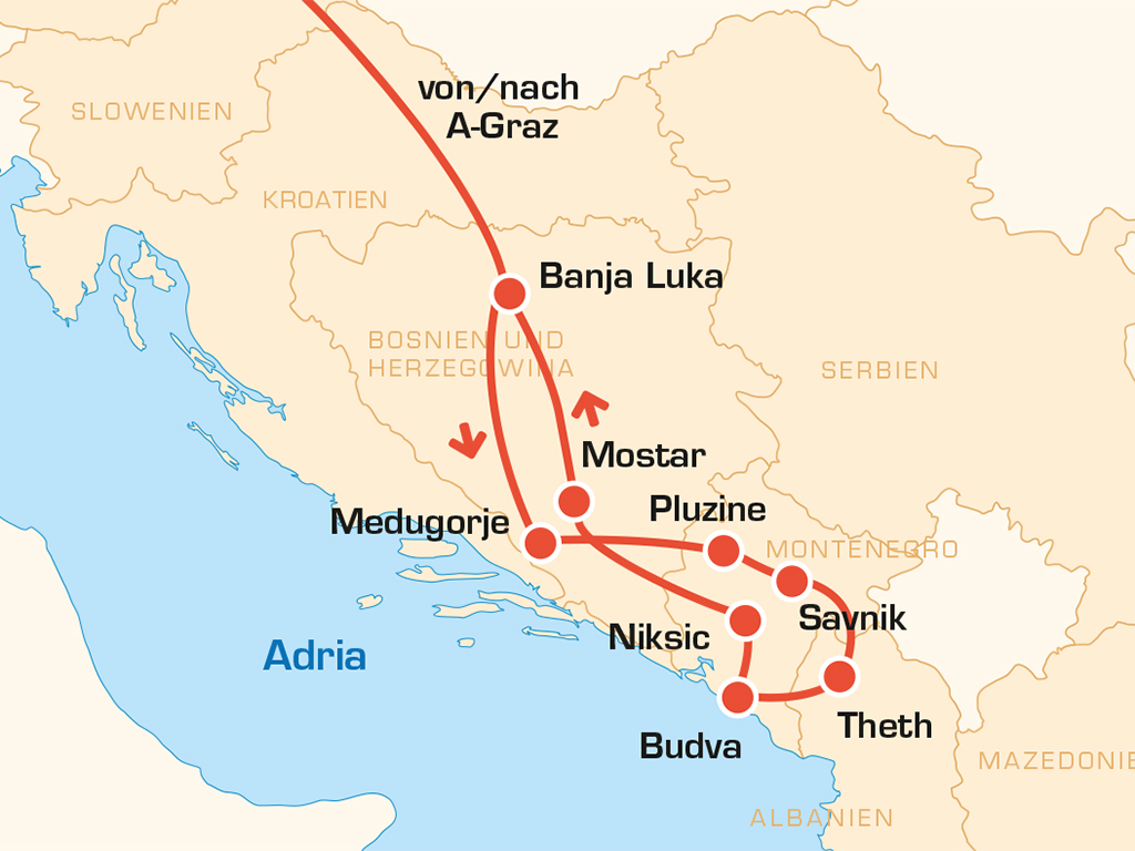 Balkan Motorradreise durch Bosnien & Herzegowina, Montenegro und Albanien für Reise-Enduros