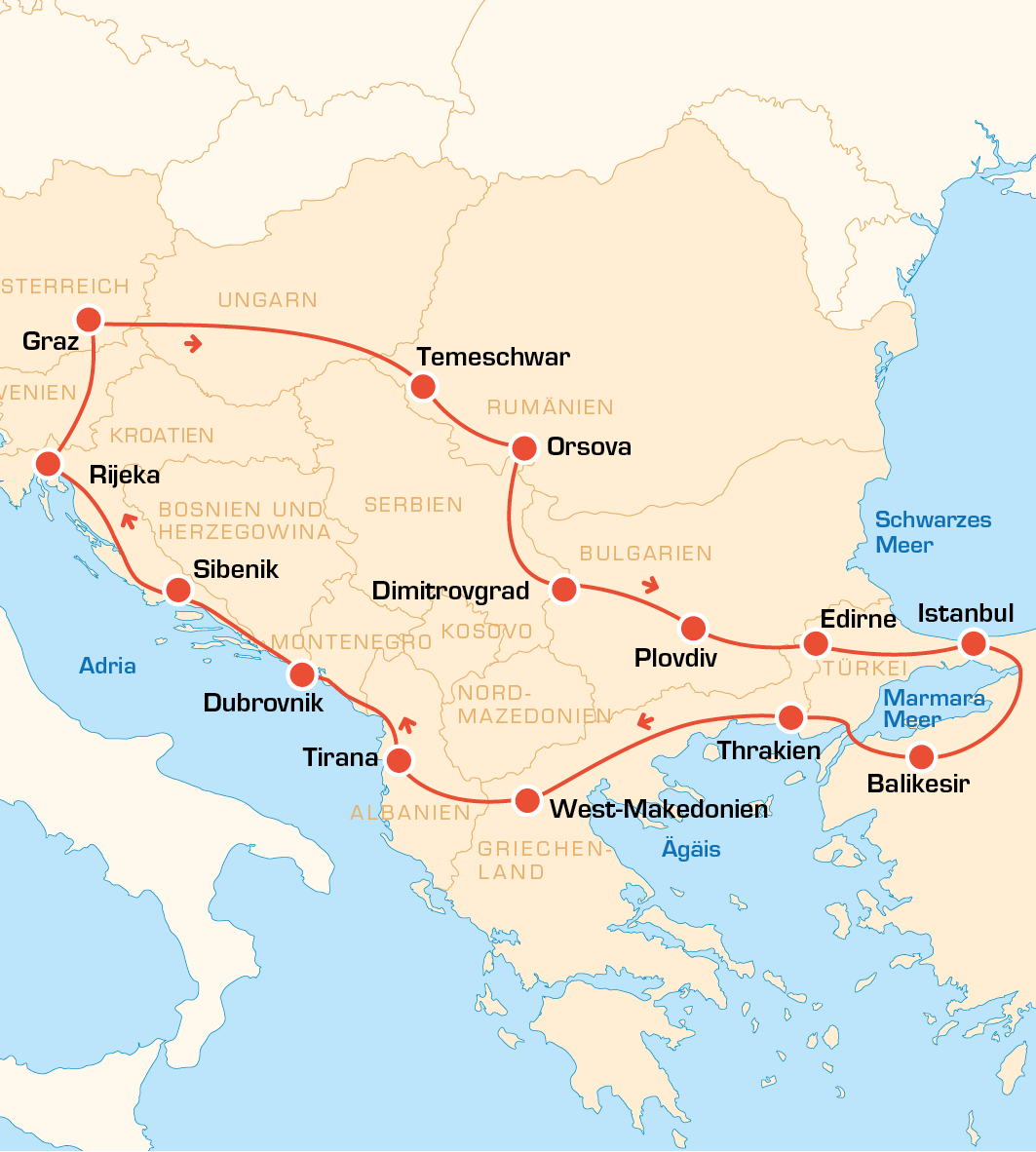 Istanbul Reise als XXL Motorradtour: Türkei-Orient-Balkan durch 11 Länder Europas