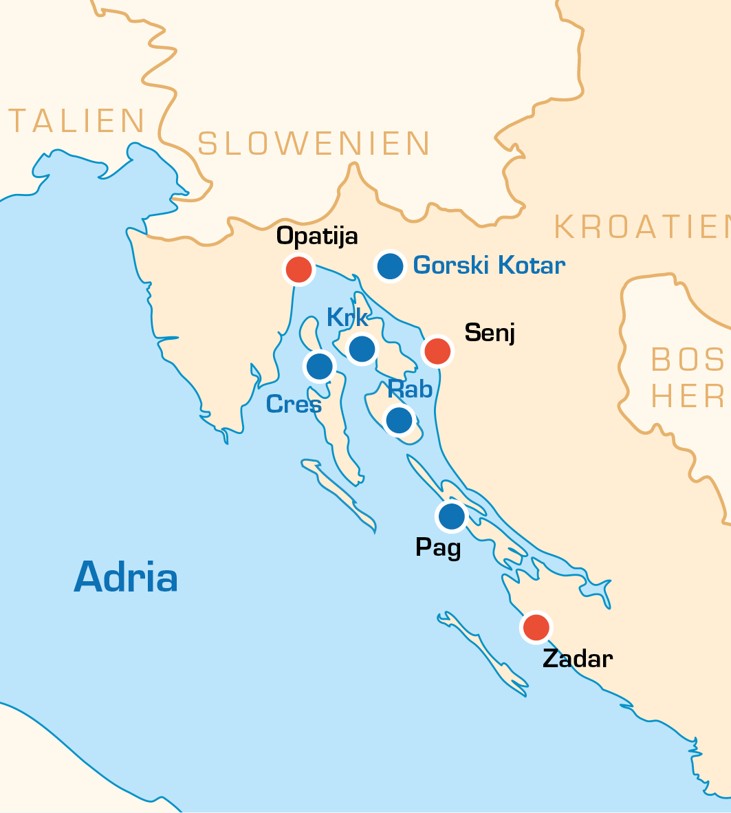 Kroatien- Kreuzfahrt für Reise-Enduros - Kroatien Schotter Abenteuer Tour an der Adria
