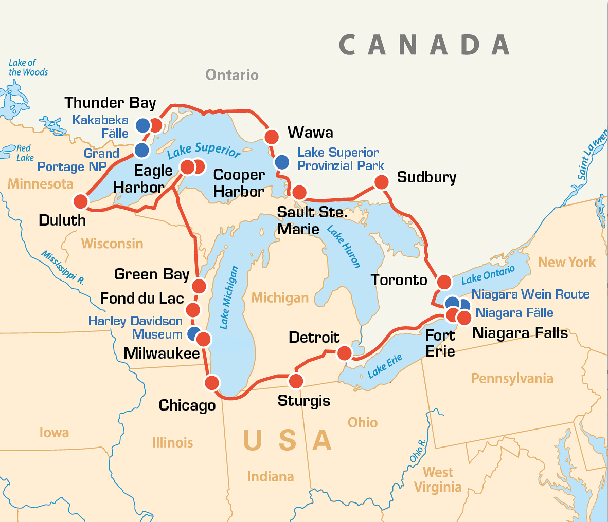 Great Lakes Motorradreise - USA & Kanada Reise um die grossen Seen