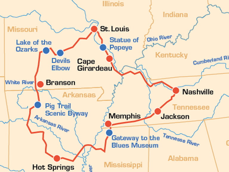 Karte Ozarks-Motorradtour